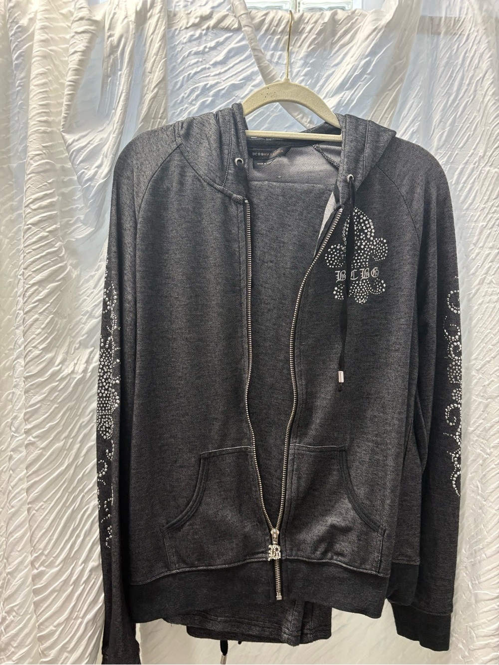 BCBGMaxAzria Charcoal Gray Studded Zip Hoodie